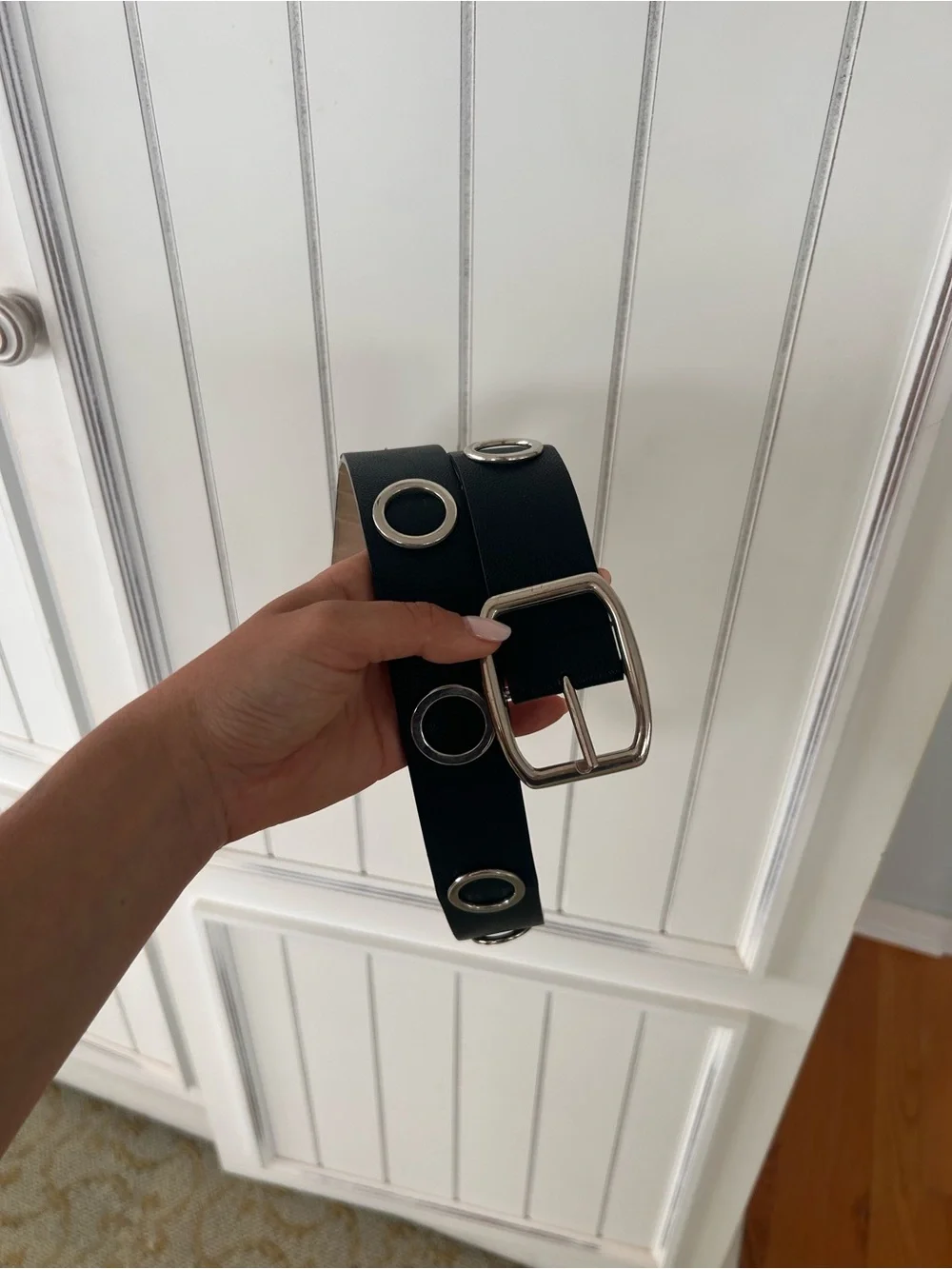 Black Grommet Belt with Silver Hardware